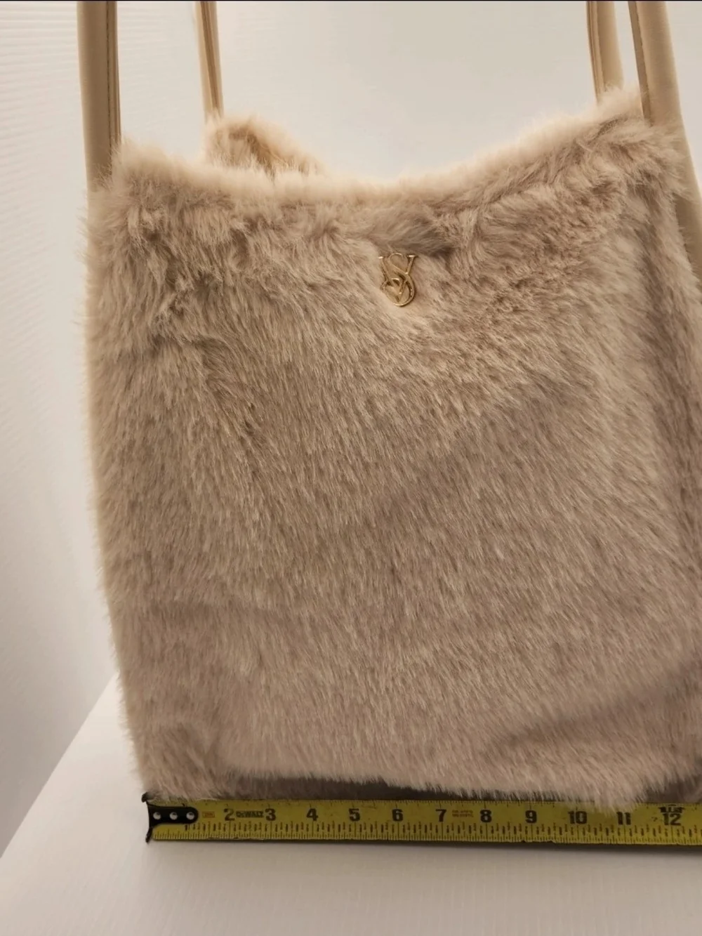 Victoria's Secret Cream Faux-Fur Tote with Gold Accent